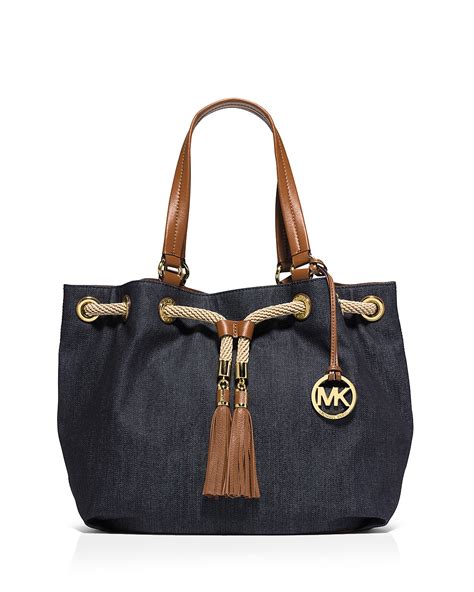 michael kors marina large denim shoulder tote|Marina Large Denim Drawstring Tote Bag .